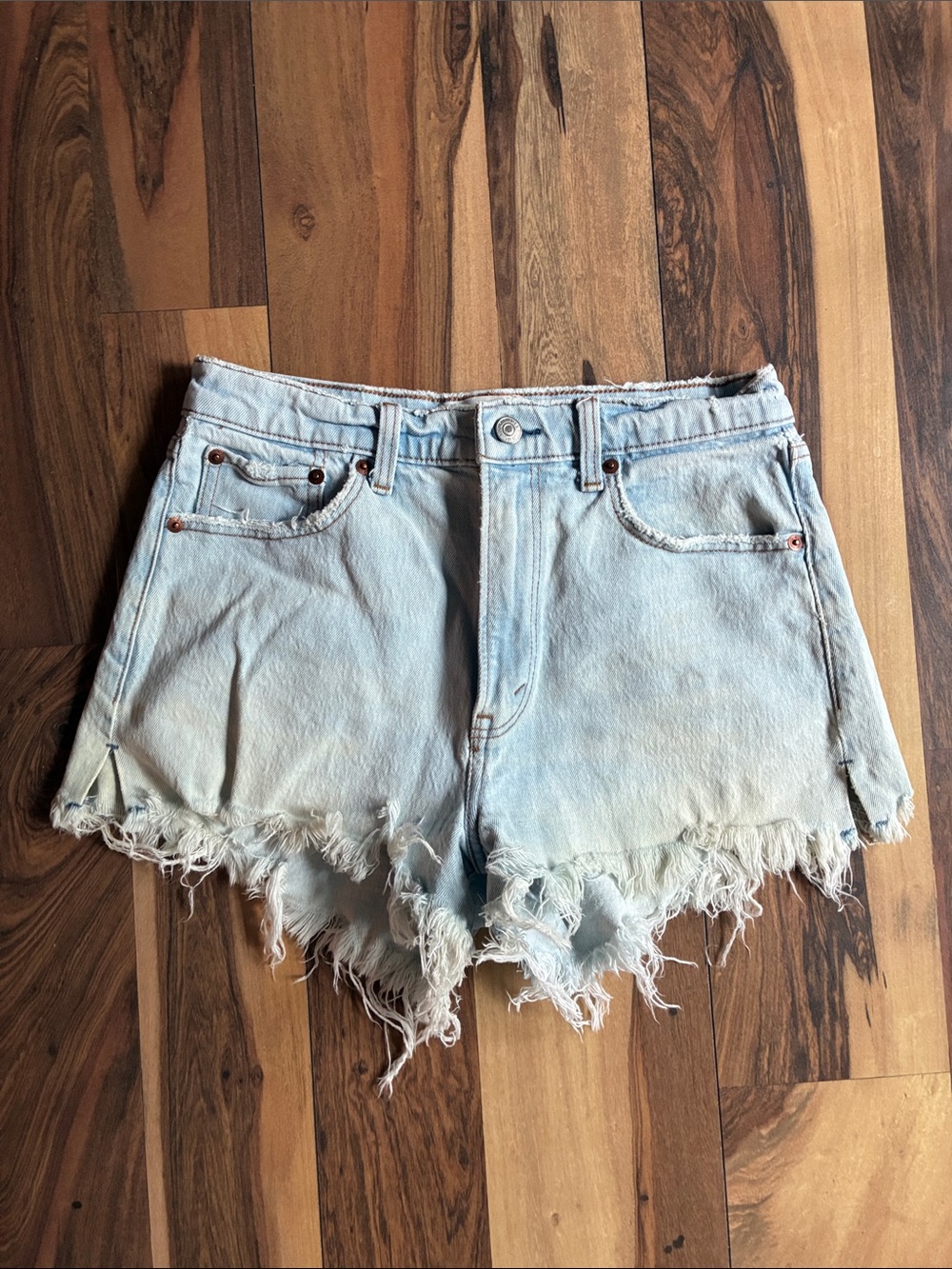 Abercrombie & Fitch Light Blue Distressed Denim Shorts